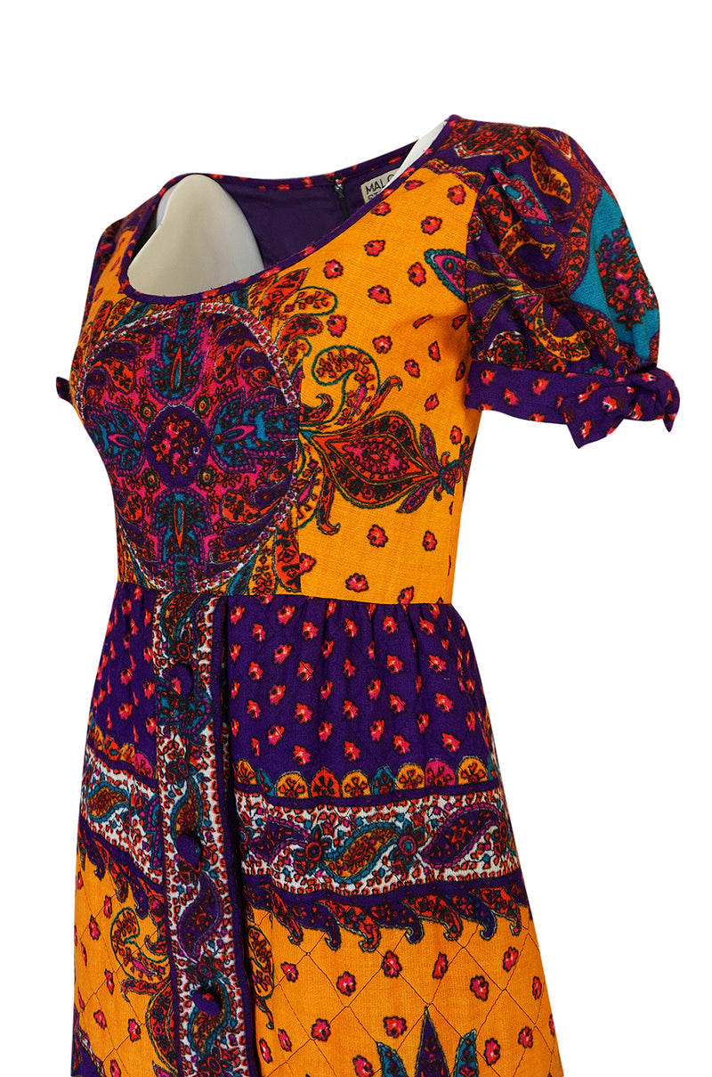 1970s Malcolm Starr Bold Print Dress with Quilted Skirt