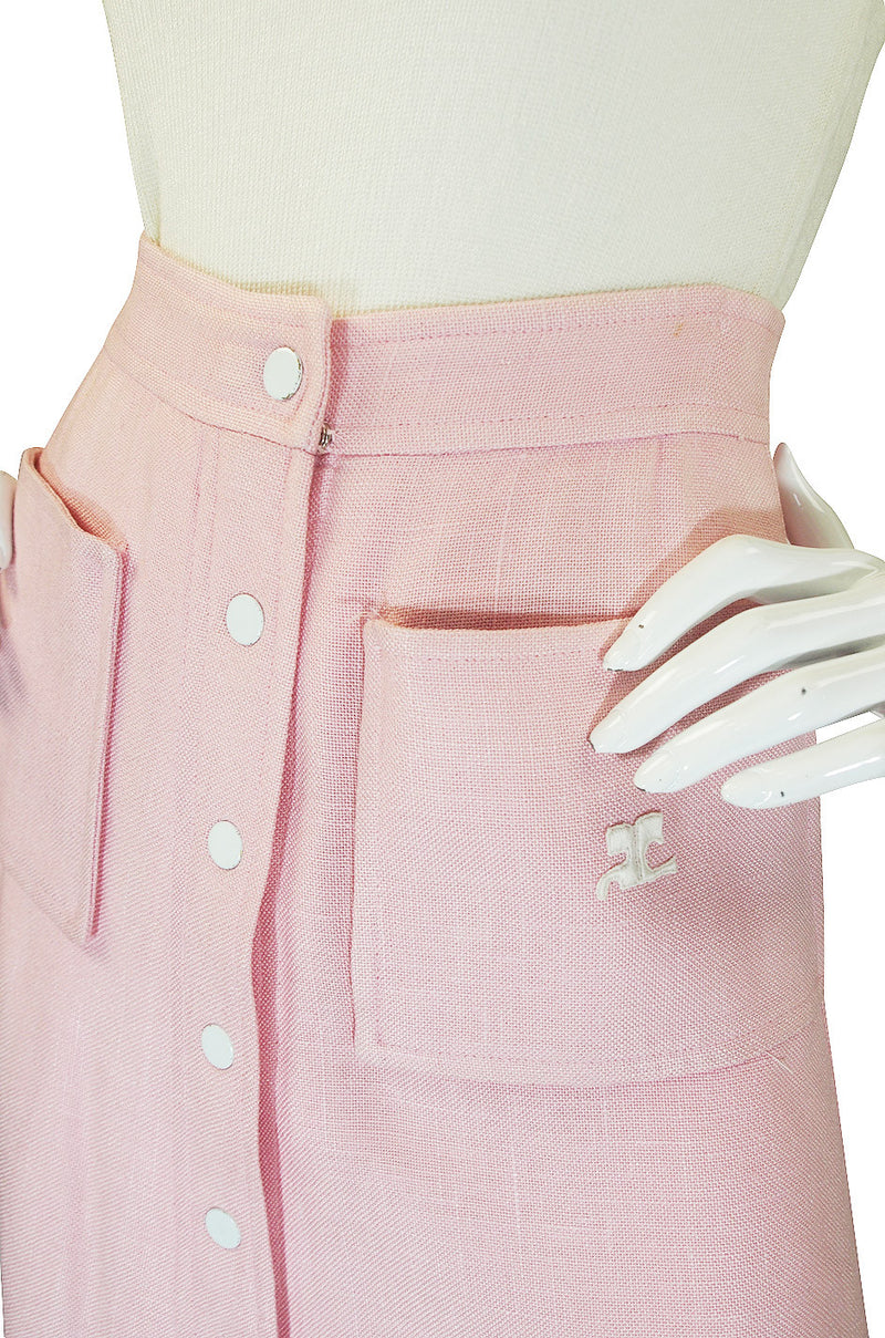 1960s Numbered Courreges Pink Skirt & Sweater Set