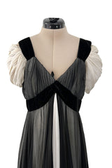 Stunning Spring 1986 Jacqueline de Ribes Black & Ivory Bias Cut Silk Chiffon Dress
