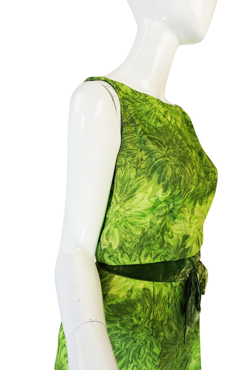 1950s Green Floral Print Cotton Louis Estevez Dress