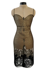 1980s James Galanos Attributed Demi-Couture Black & Metallic Gold Lace Dress Set