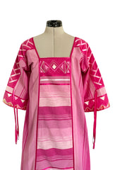 1960s Josefa Hand Made Mexico Pink Caftan Dress w Embroidery & Ribbon Details