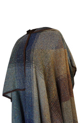 c.1974 Valentino Boutique Nubby Wool Oversized Check Cape