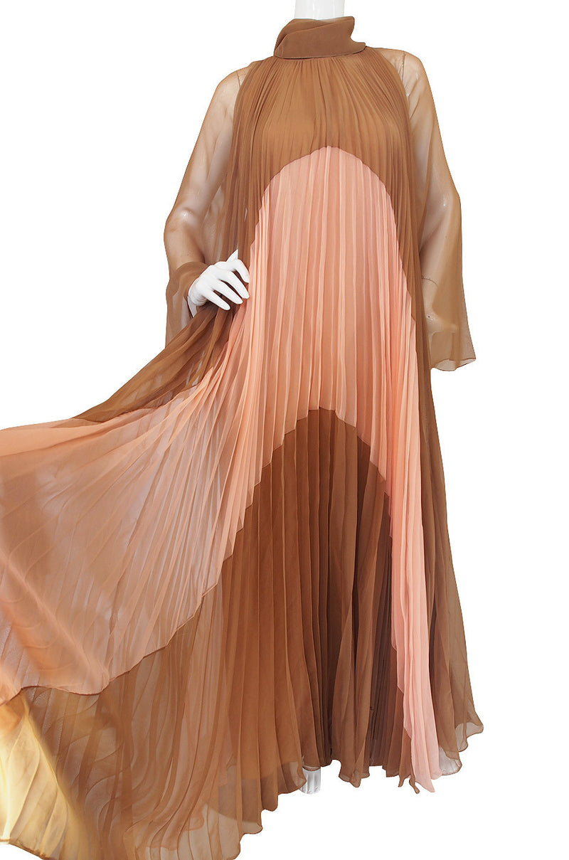 1970s Pleated Travilla Caftan Gown