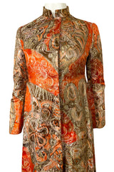 Unusual 1960s Bill Blass Open Panel Gold & Coral Metallic Coat