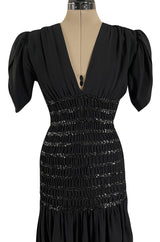 Fall 1983 Yves Saint Laurent Ad Campaign Black Silk Crepe Dress w Sequin Detailing