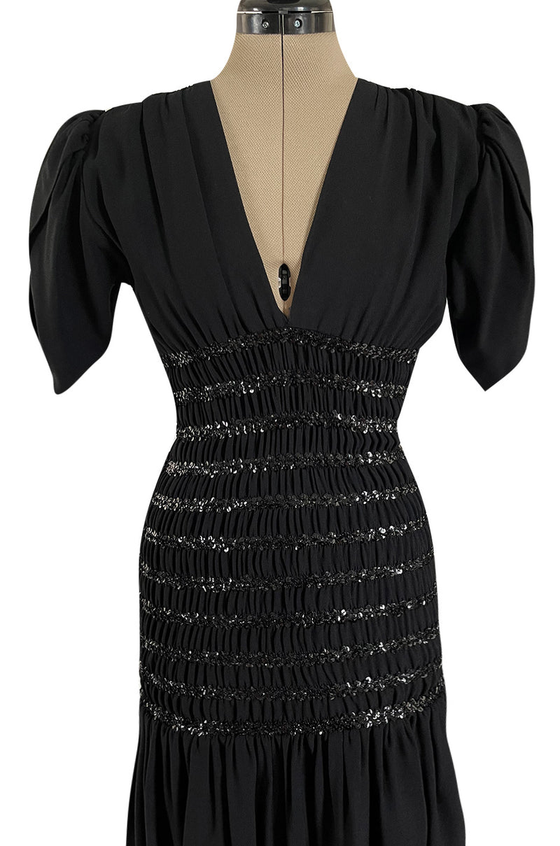 Fall 1983 Yves Saint Laurent Ad Campaign Black Silk Crepe Dress w Sequin Detailing