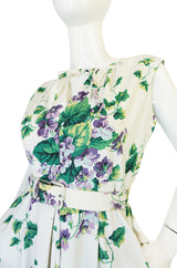 Beautiful 1950s Crisp Violet Print on a White Cotton Dress