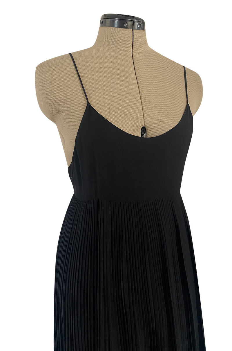1970s Chloe by Karl Lagerfeld Black Silk Chiffon Tiny Knife Pleated Empire Bodice Dress