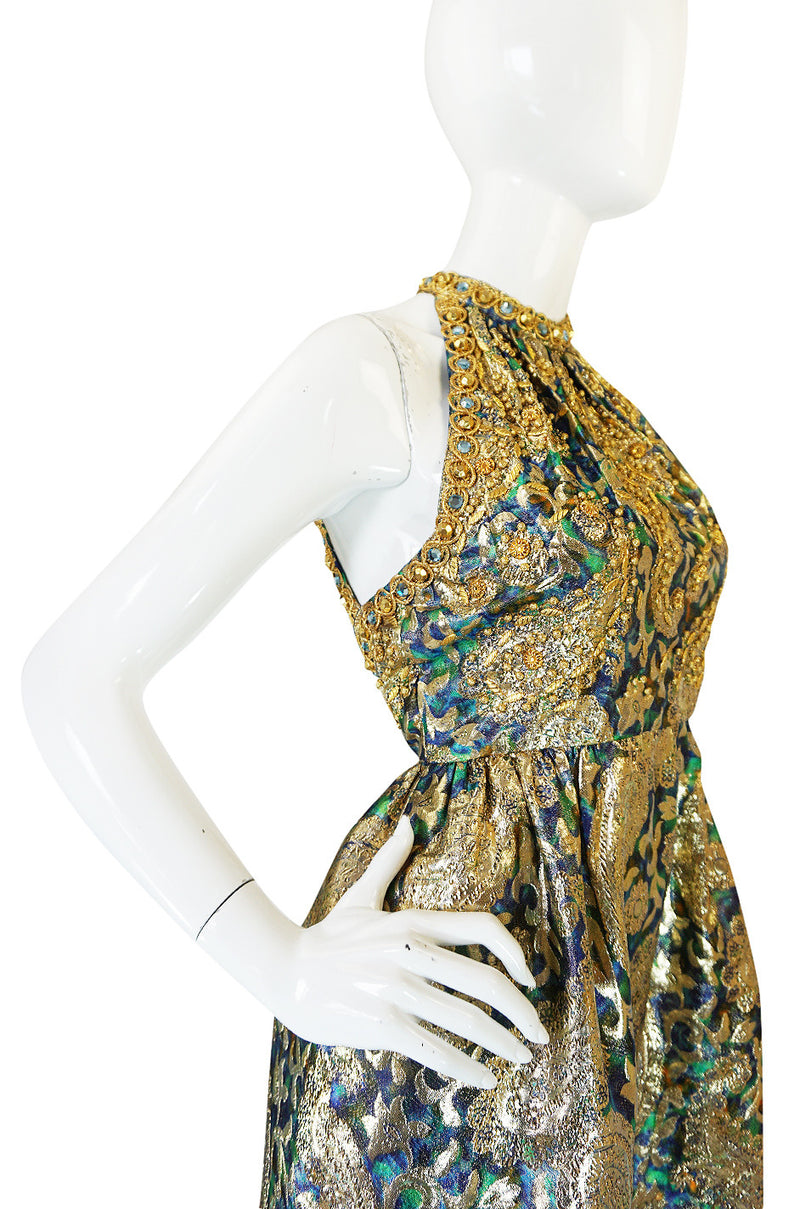 1960s Studded & Embellished Metallic Backless Dress