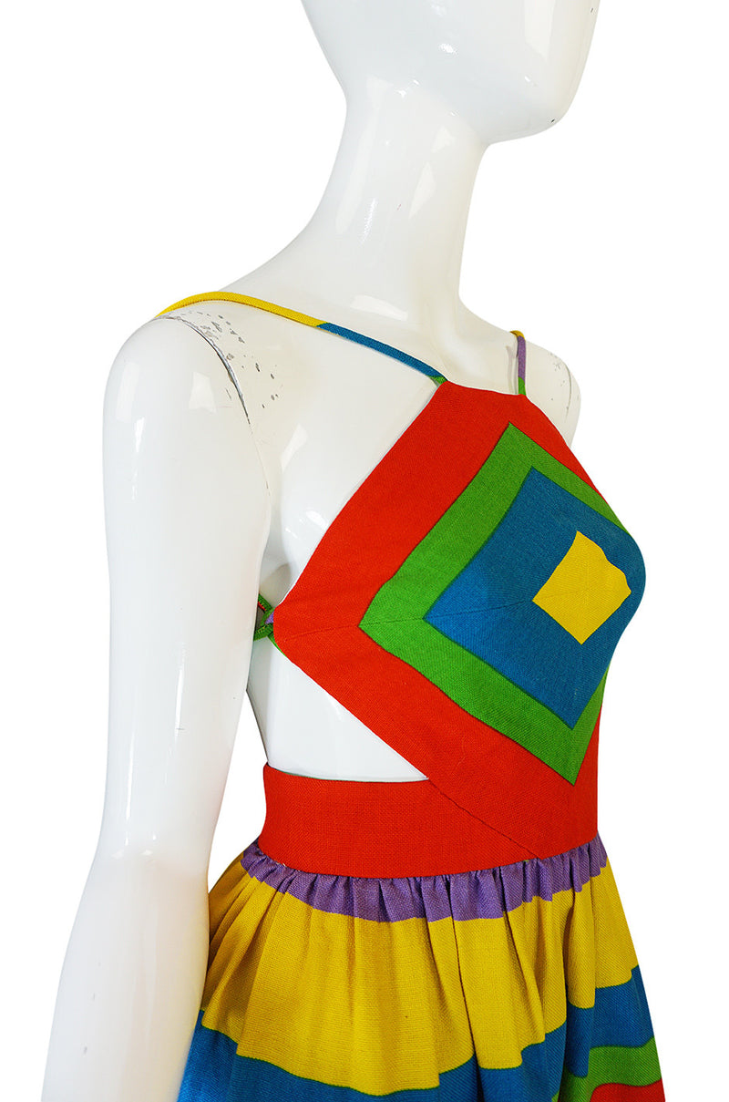 Spring 1972  Oscar de la Renta Backless Rainbow Striped Halter Dress