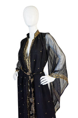 1960s Silk Chiffon & Gold Thread and Sequin Caftan