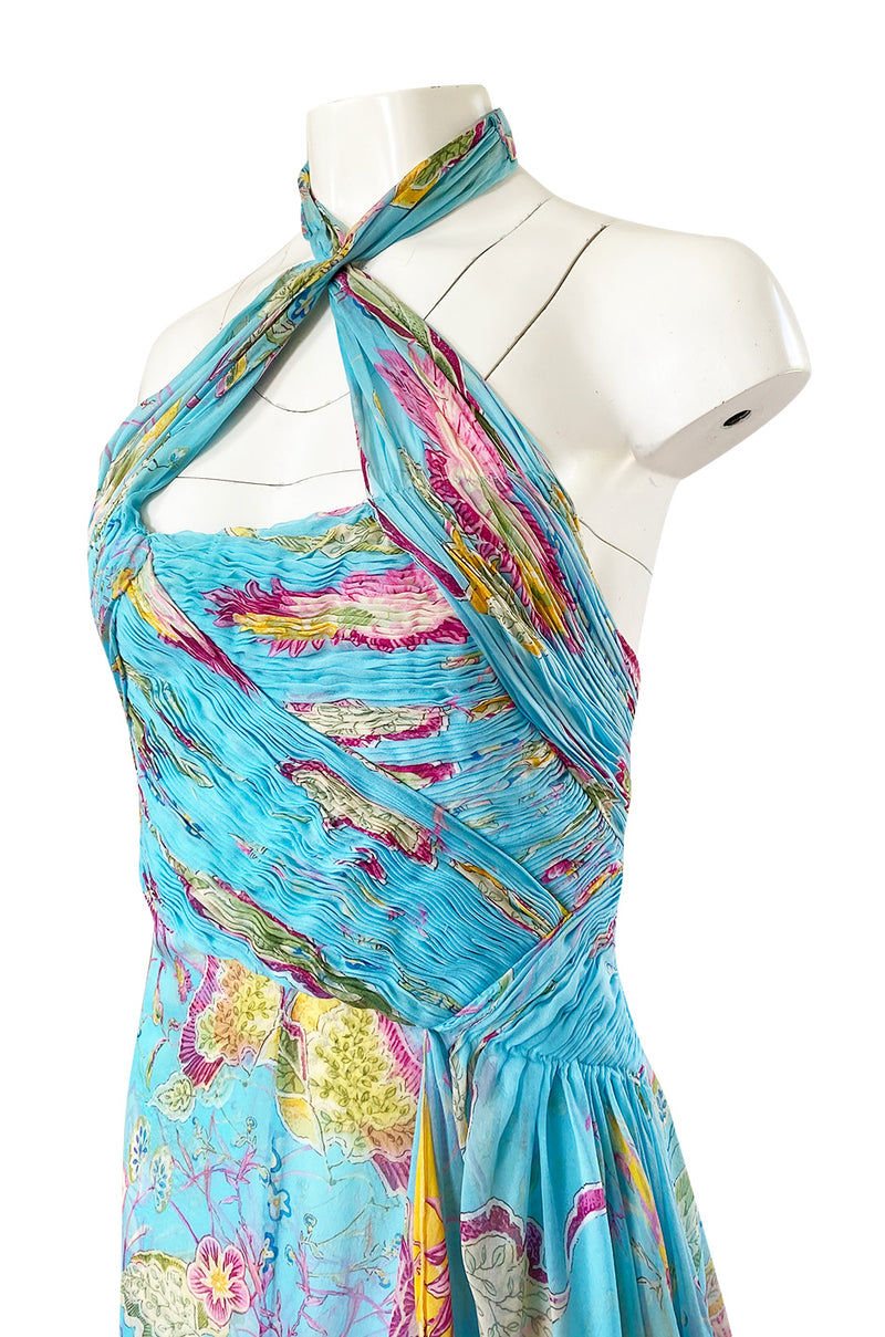 Spring 2004 Valentino Runway Pale Turquoise Silk Chiffin Print Dress
