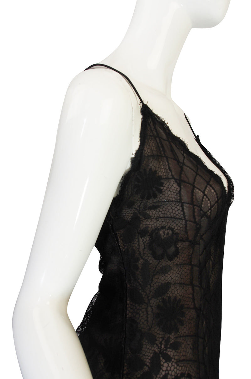 1970s Fine Lace Sexy James Galanos Couture Slip Dress