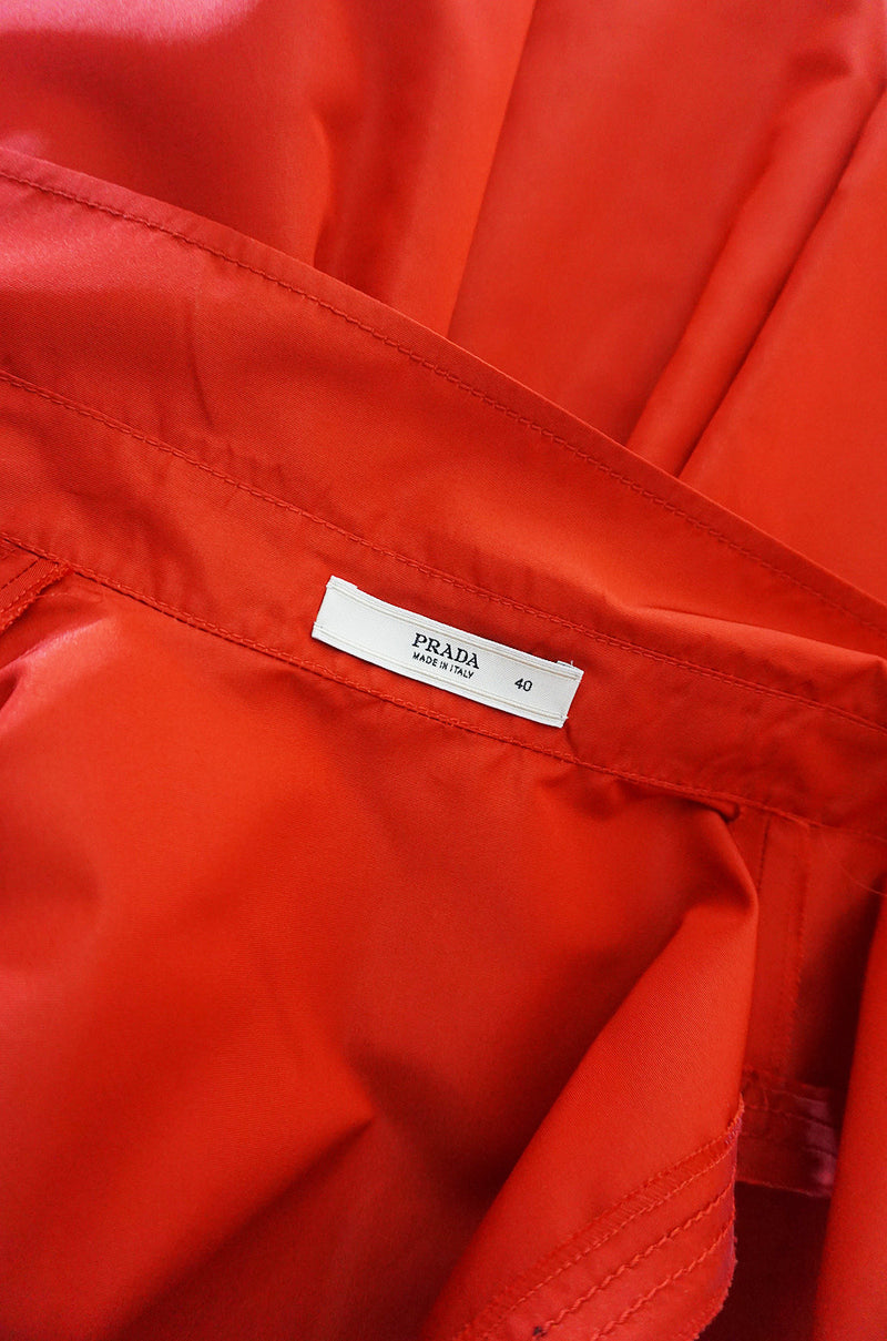 2000s Chic Prada Red Taffeta Button Front Day Dress