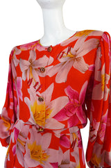 1980s Galanos Brilliant Floral Silk Chiffon Pant & Jacket Set