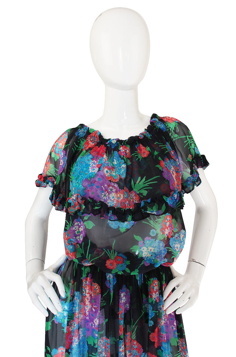 1970s Floral Silk Chiffon Yves Saint Laurent Set