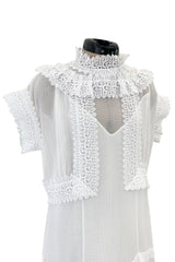 Pristine Mid 2000s Givenchy by Riccardo Tisci White Cotton Gauze & Lace Dress w Matching Underdress