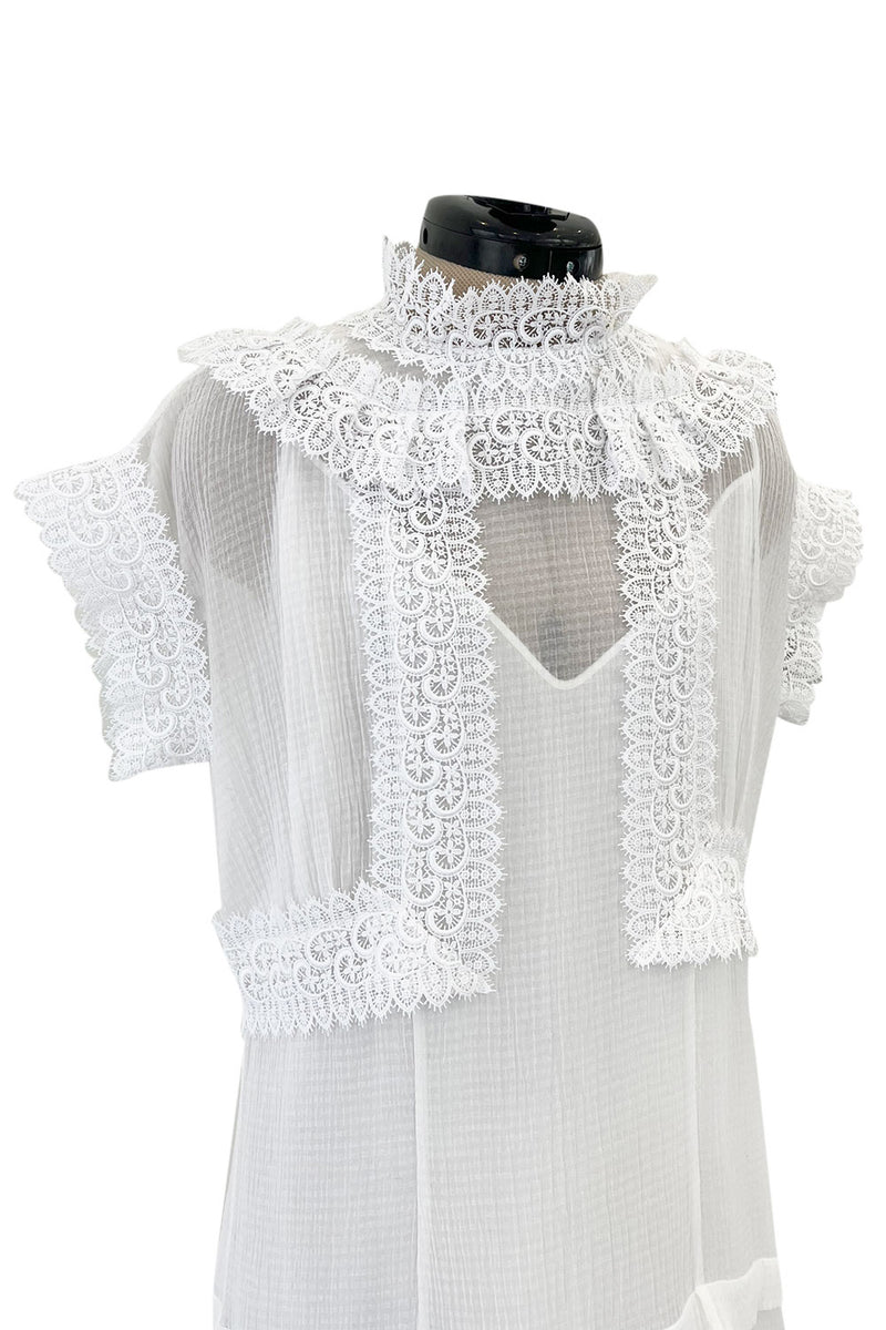 Pristine Mid 2000s Givenchy by Riccardo Tisci White Cotton Gauze & Lace Dress w Matching Underdress
