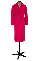 Gorgeous 1970s Unlabeled Top Stitched Knit Jersey Coat in a Bright Joyful Raspberry Coral Colour