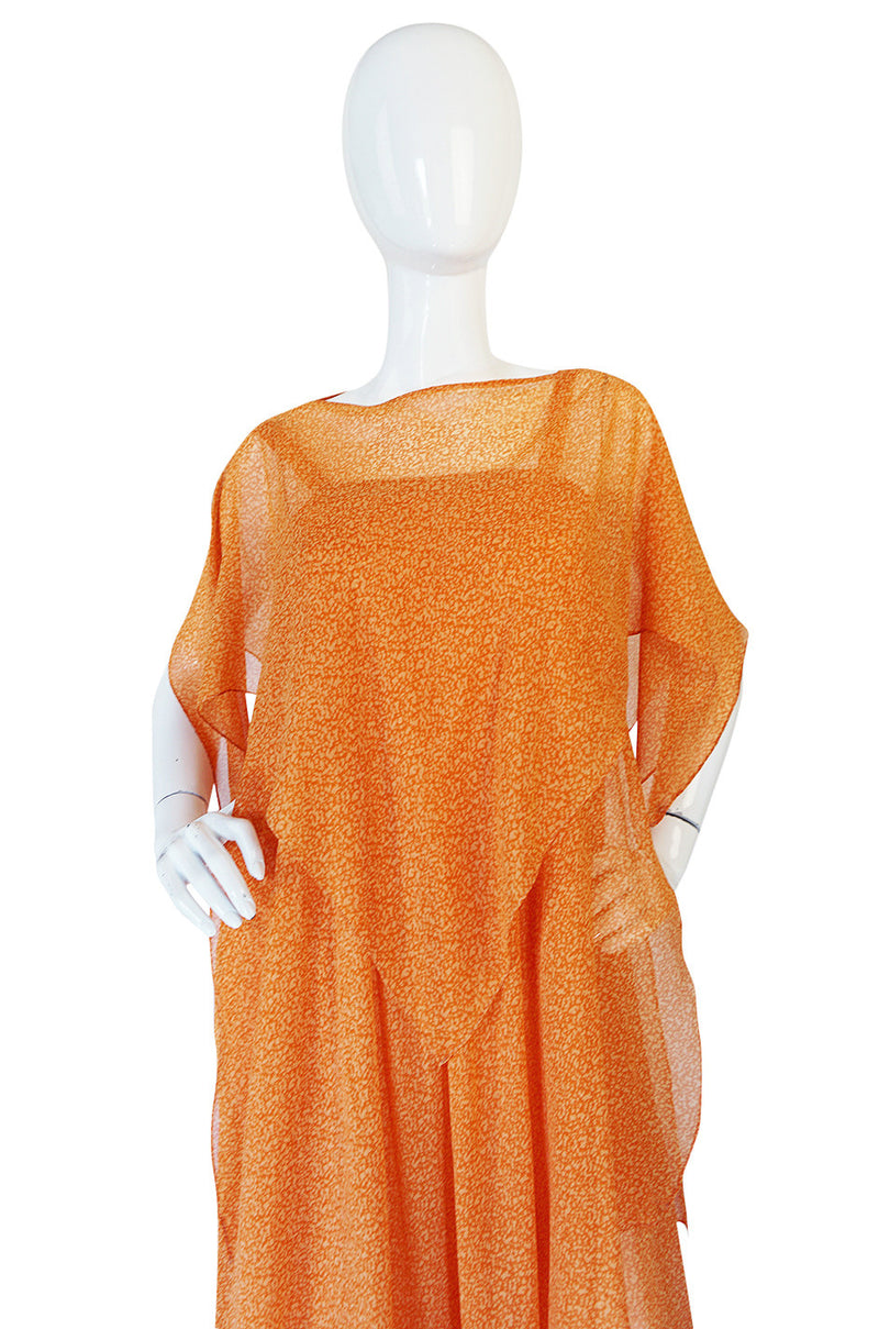 1970s Silk Chiffon Hem Yves Saint Laurent Dress & Capelet