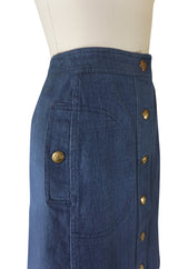 Fabulous 1970s Celine Denim Logo Snap Front Skirt