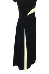 1950s Ceil Chapman Black Velvet & Ivory Silk Satin Wiggle Dress