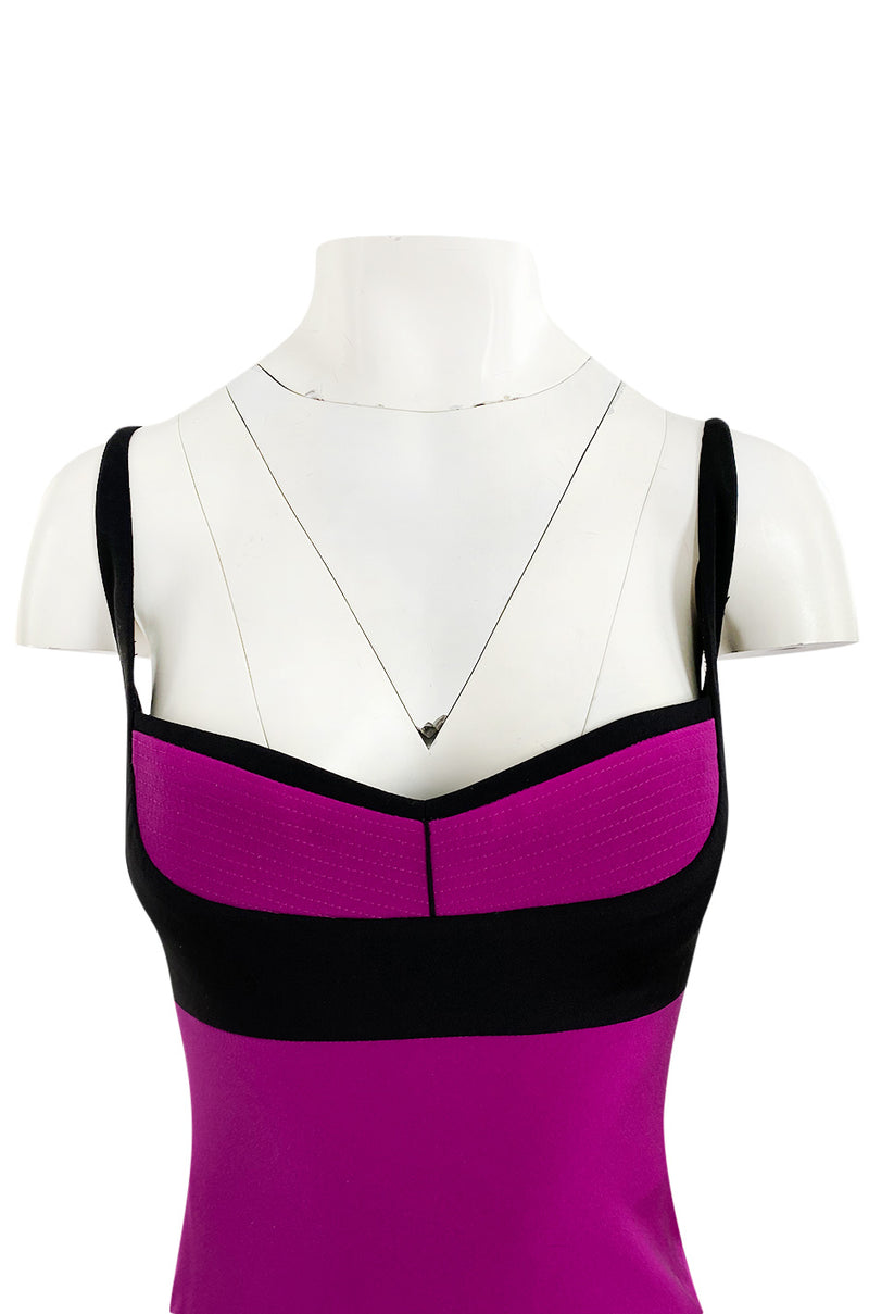 Bespoke 2012 Narciso Rodriguez Couture Graphic Pink & Black Silk Dress w Trained Back