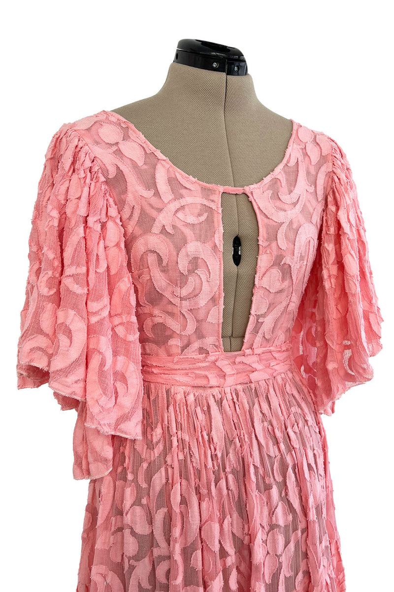 Amazing 1930s Unlabeled Pink Light Woven Cotton Tiered Applique Dress w Amazing Sleeves