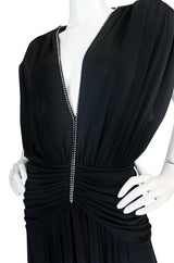 1980s Rhinestone Plunge Jersey Loris Azzaro Dress