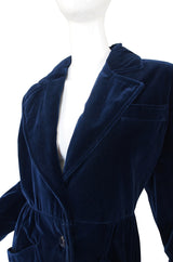 1970s Yves Saint Laurent Blue Velvet Coat