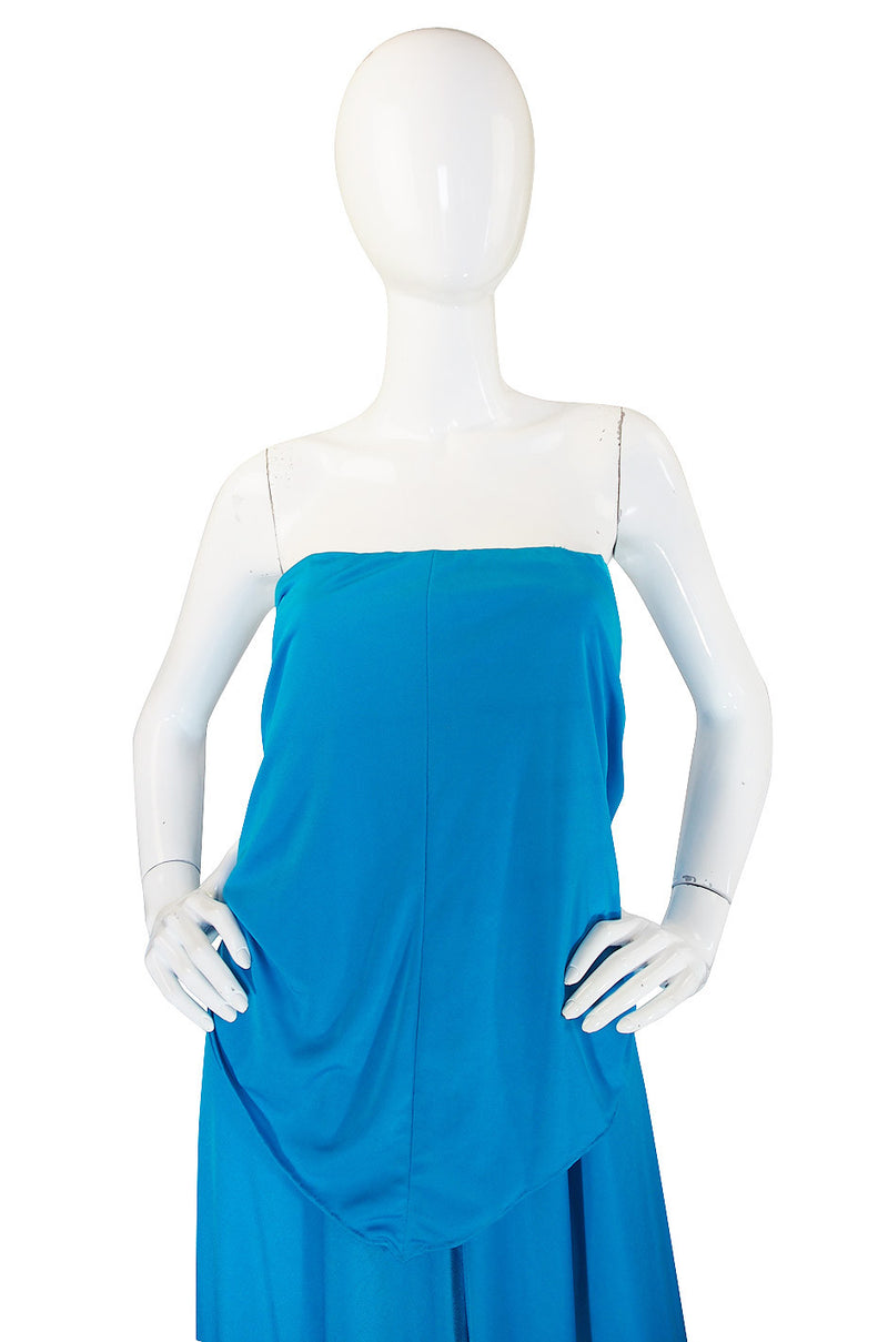 1970s Vivid Blue Multi Tie Jersey Maxi Dress