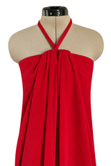 Easy to Wear Fall 1994 Bill Blass Red Silk Crepe Gathered Front Halter Dress