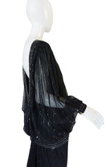 1980s Wayne Clark Backless Silver Glitter Trained Chiffon Dress