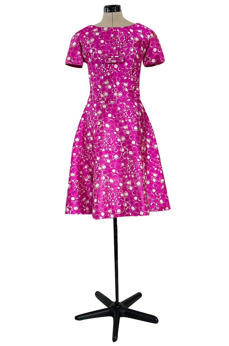 Exceptional Early 1960s Christian Dior by Marc Bohan Pink & White Silk Twill Dress Set