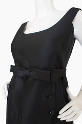 1960s Sculptural Black Silk Teal Traina "Tuxedo" Dress