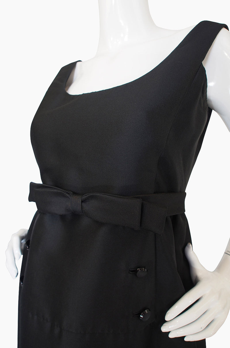 1960s Sculptural Black Silk Teal Traina "Tuxedo" Dress