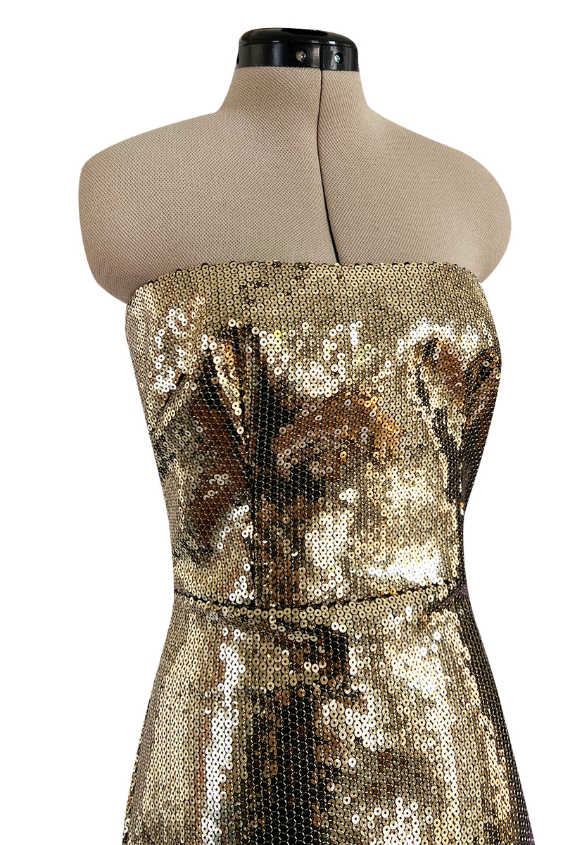 Resort 2020 Alex Perry Supermodel Long Strapelss Gold Sequin 'Howard' Dress