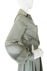1970s Anne Klein Metallic Shirt Maxi Dress