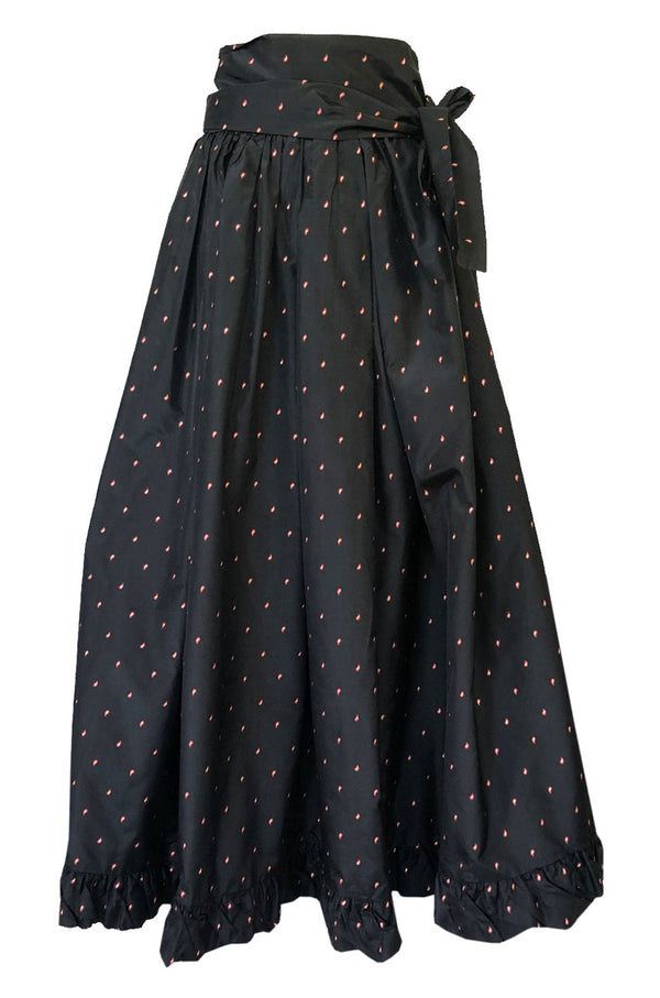 1981 Yves Saint Laurent Embroidered Silk Taffeta Full Maxi Skirt