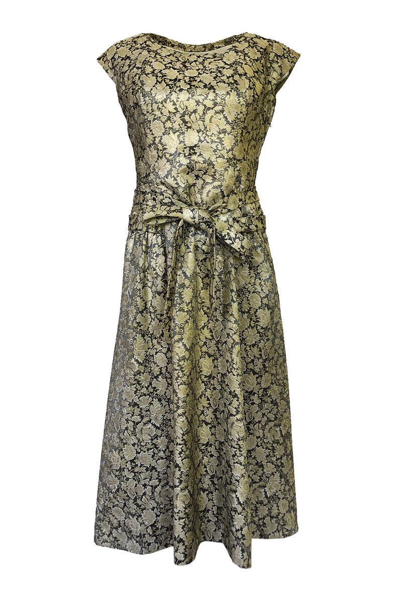 1950s Jeanne Lanvin by Castillo Haute Couture Metallic Brocade Dress