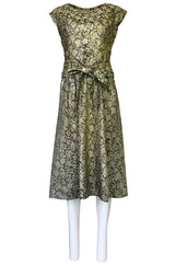 1950s Jeanne Lanvin by Castillo Haute Couture Metallic Brocade Dress