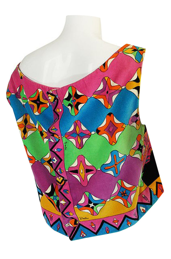 1960s Emilio Pucci Cross Print Multi-Color Sleeveless Cotton Velvet Top
