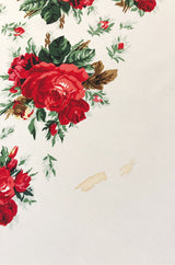 Huge 1970s Yves Saint Laurent Silk Red Rose Print Ivory Scarf