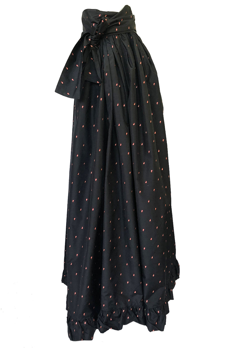 1981 Yves Saint Laurent Embroidered Silk Taffeta Full Maxi Skirt