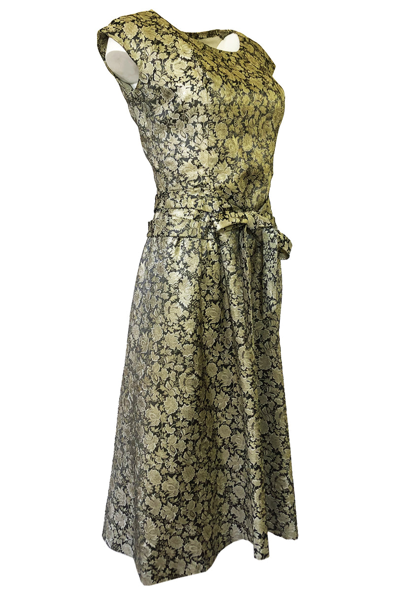 1950s Jeanne Lanvin by Castillo Haute Couture Metallic Brocade Dress