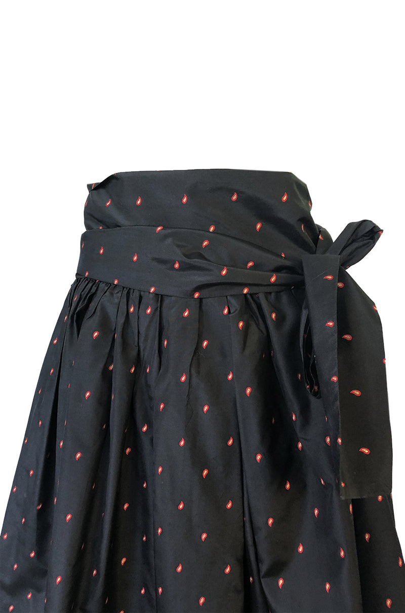 1981 Yves Saint Laurent Embroidered Silk Taffeta Full Maxi Skirt