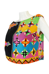 1960s Emilio Pucci Cross Print Multi-Color Sleeveless Cotton Velvet Top