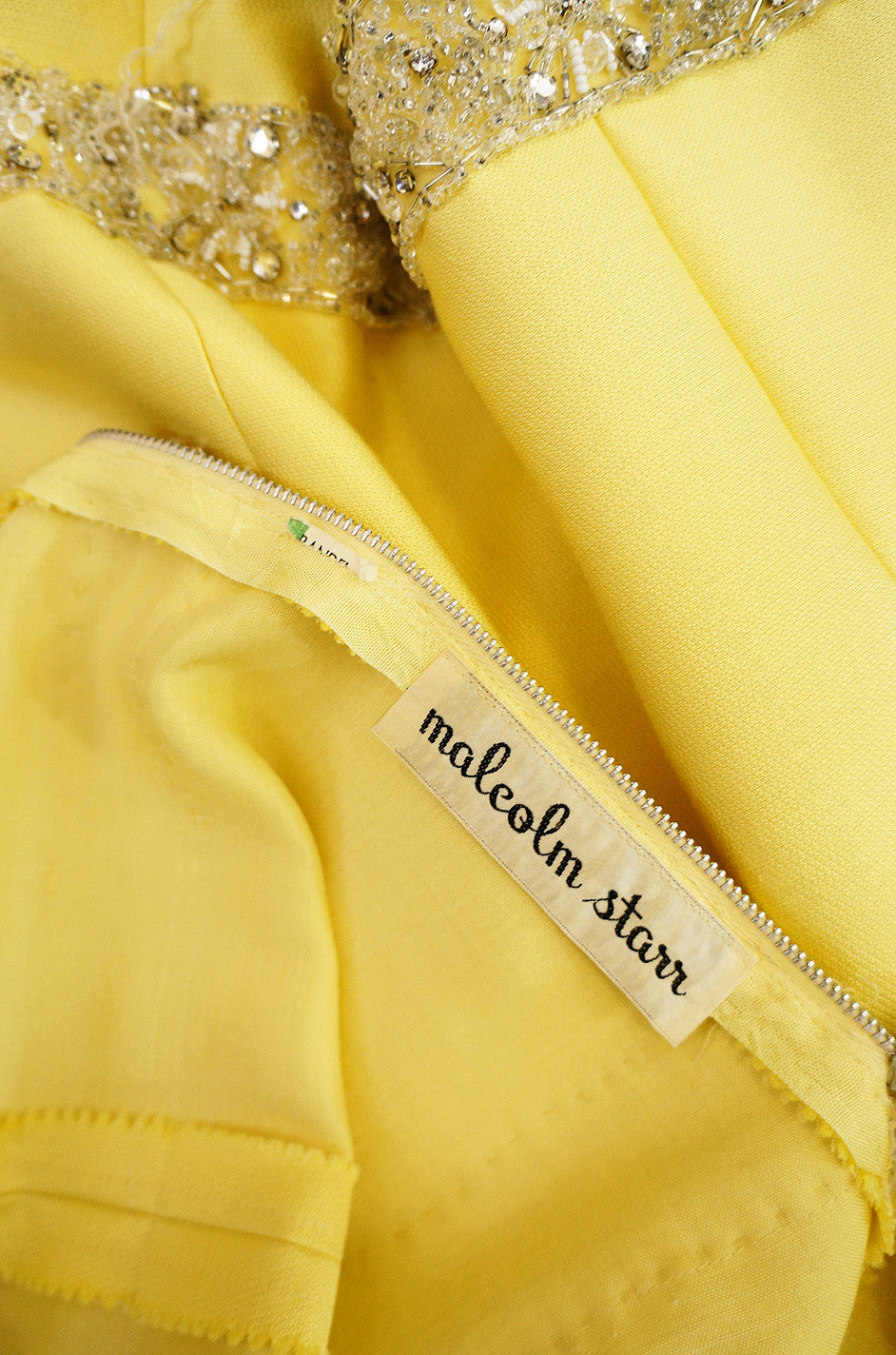 1960s Densely Beaded Malcolm Starr Floral Silk Dress