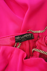 Beautiful 1970s Ted Lapidus Pink Silk Demi-Couture Dress